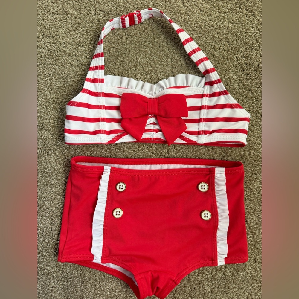 Janie and Jack Toddler Girl Red and White Two Piece Swimsuit